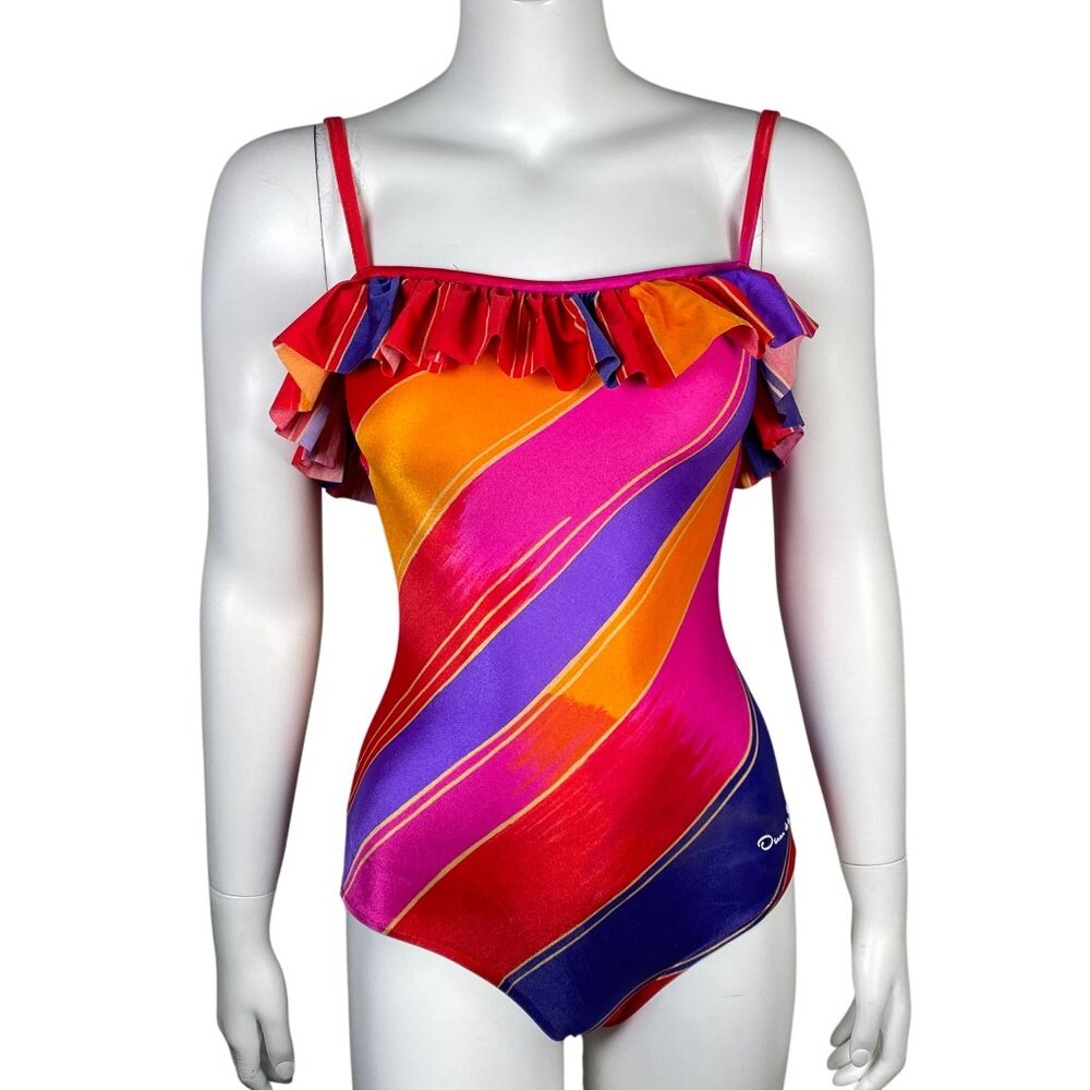 Vintage Oscar De La Renta One Piece Swimsuit Girls 14T Ruffle Detail Made in USA